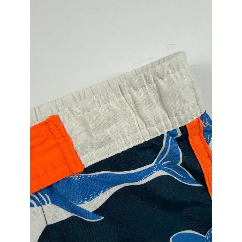 Mini Boden Shark Rash Guard Swim Trunks Set Orange Blue Size 6-7 year boys